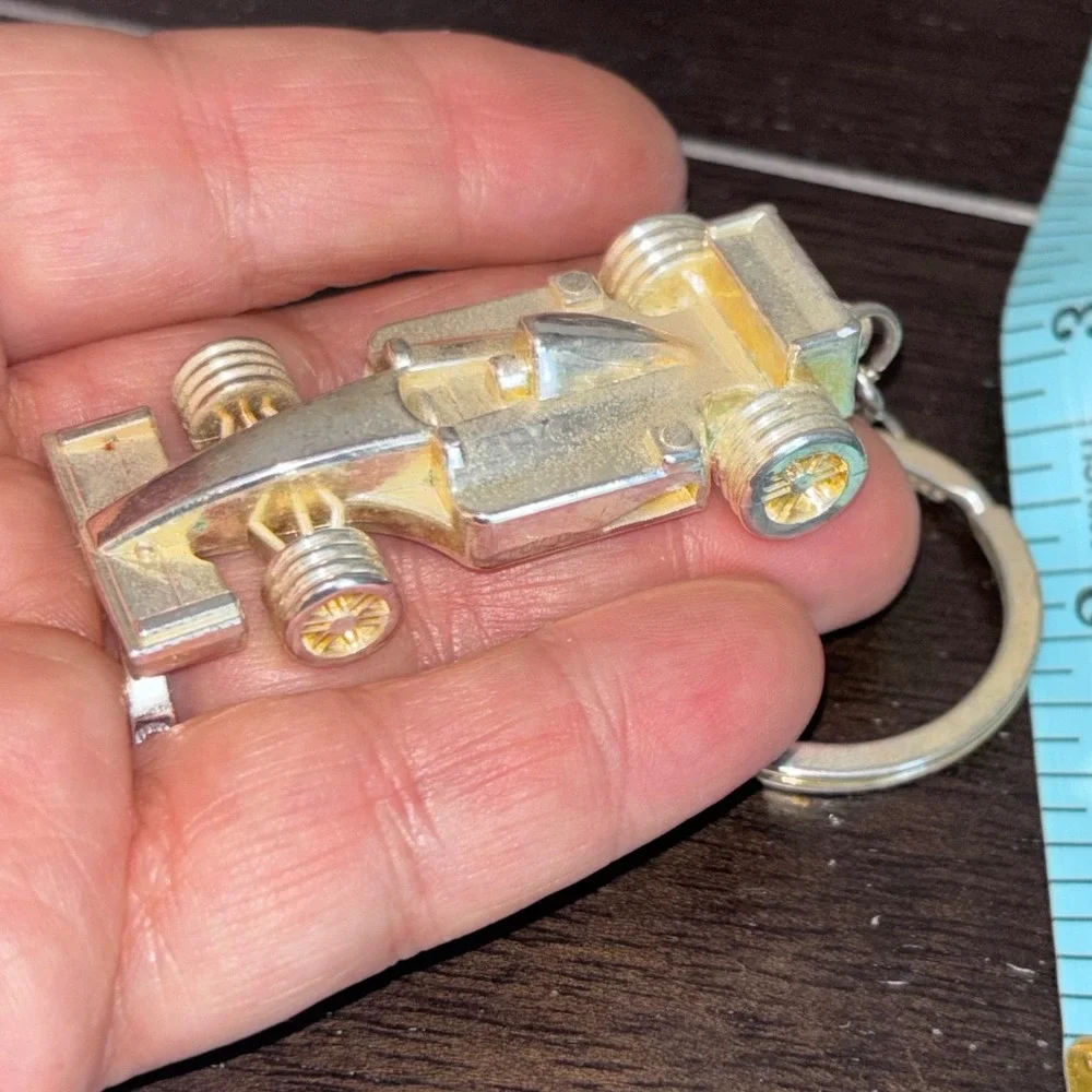 Vintage | Silver Tone |‎ Formula 1 Race Car | Keychain | F1 Sports Car Key Ring